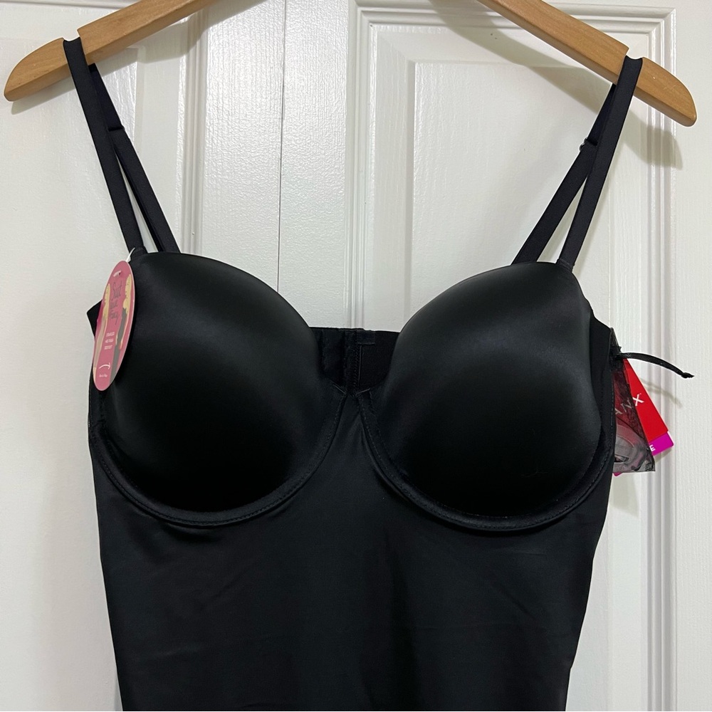Spanx Suit Your Fancy Strapless Mid-Thigh Cupped Body Suit in Very Black Size XL - Picture 5 of 13